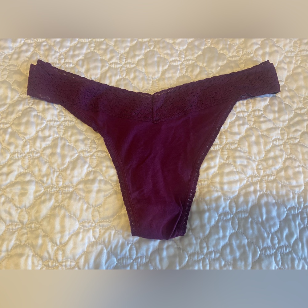 Soma Burgundy Lace Trim Thong
